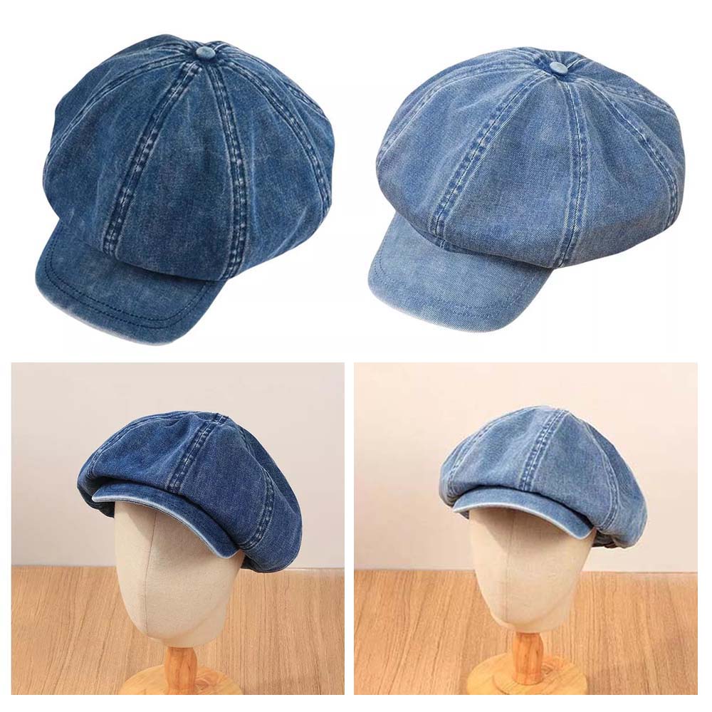 Denim Cotton Newsboy Hat Baker Boy Beret Flat Caps Womens Ladies Octagonal Hat