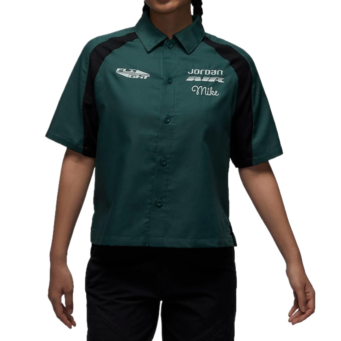 

Nike Logo Embroidered Outdoor Casual Sports Button Short Sleeve Shirt Women shirts Green FV7093-366 M