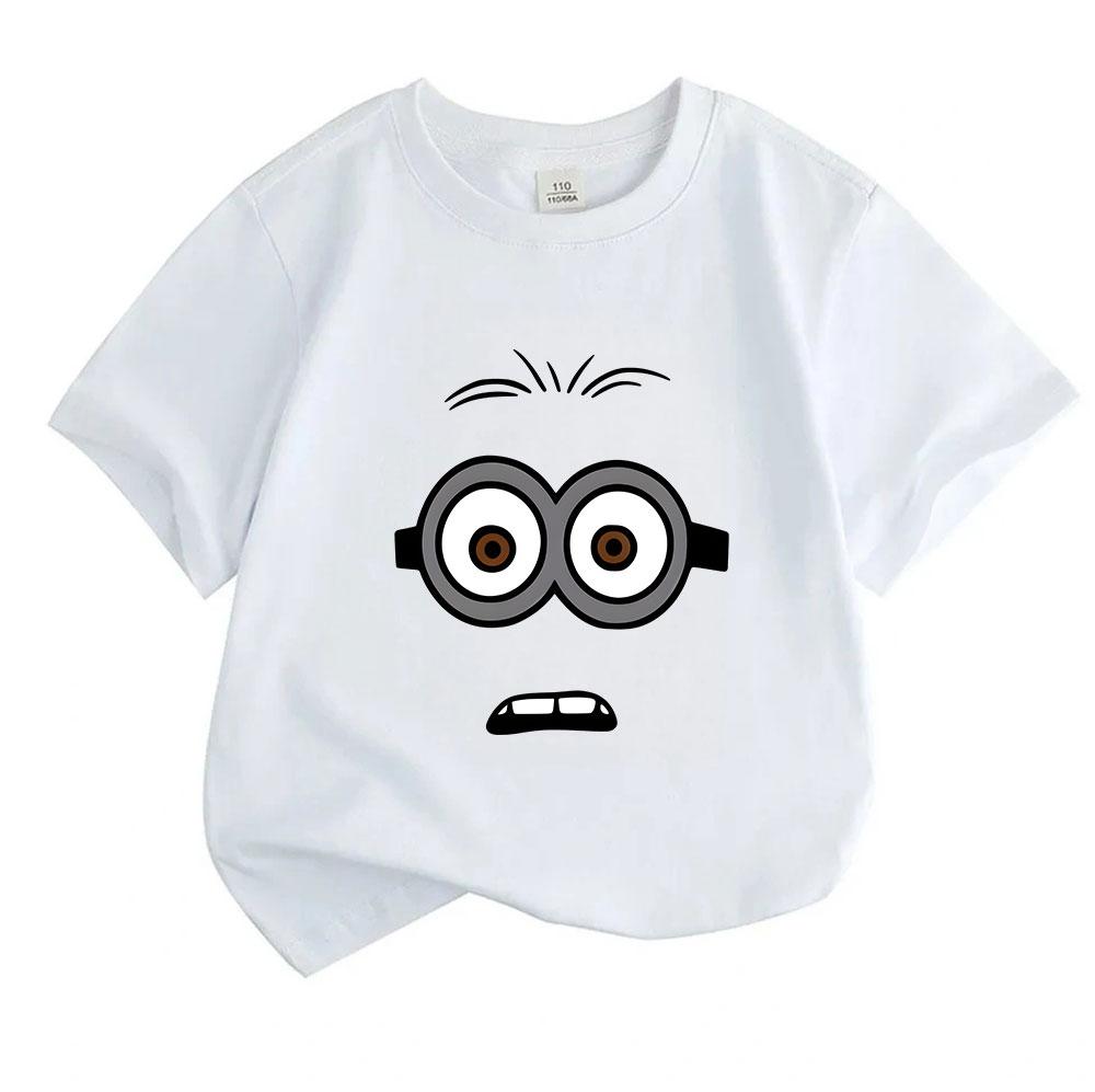 Kids Boys Girls 100% Cotton Crew Neck Short Sleeve T-Shirt Cute Surprised Cartoon Minion Face Print Casual Comfortable Lightweight Tee for Daily Wear