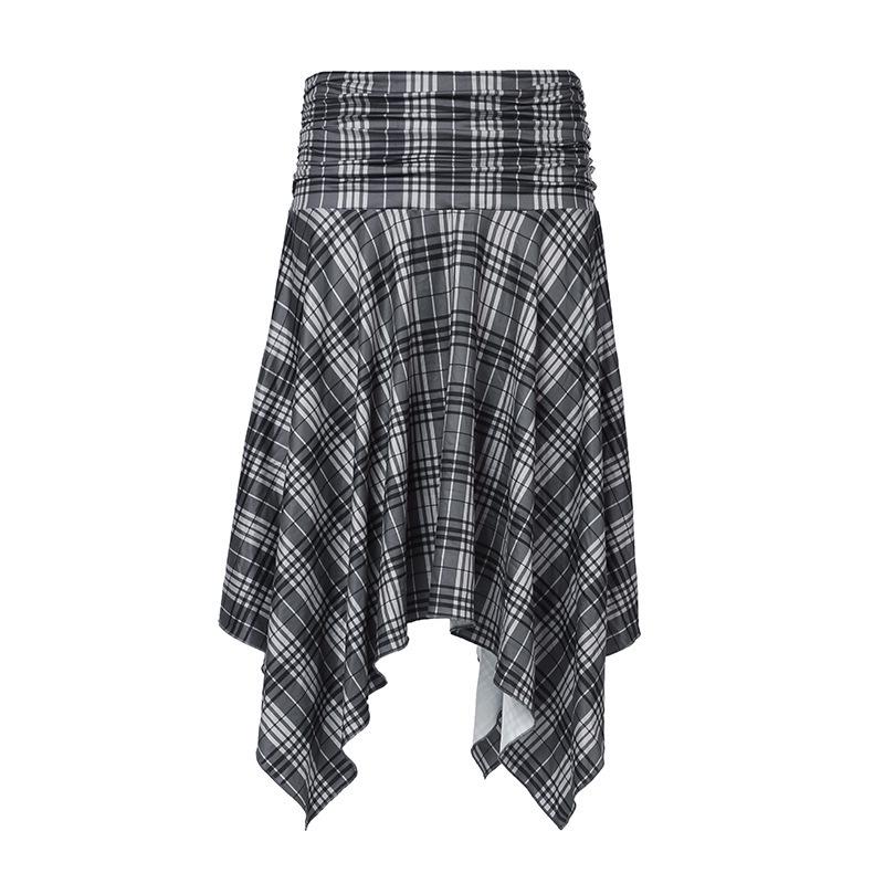 

2025 Women s Slimming American College Plaid Irregular Color Block Skirt M сірий колір