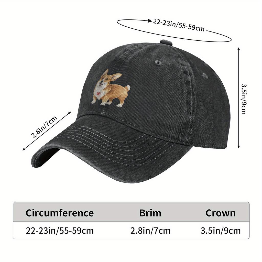 Corgi Dog Print Baseball Cap Adult Polyester Casual Adjustable Sun Protection Dad Hat