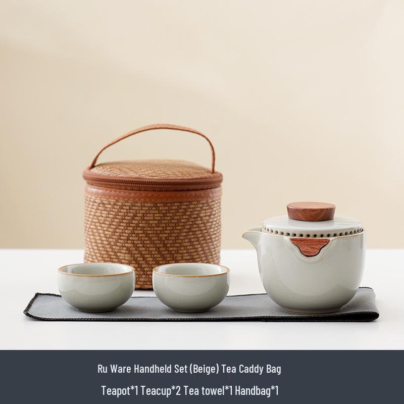 Portable Ru Kiln Kung Fu Tea Set: One Pot, Three Quick-Brew Cups, Perfect for Corporate Gifts