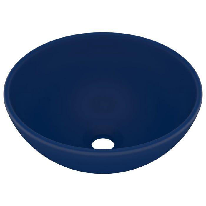 VidaXL Lavabo Rond de Luxe de Salle de Bain Vasque à Poser de Toilette Lave-mains Salle Cosmétique Intérieur Bleu Foncé Mat 146968