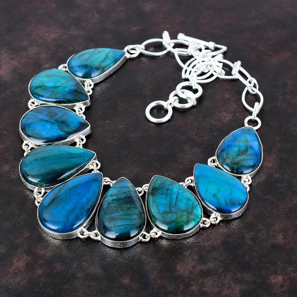 Neon Flash Labradorit Halskette 925 Sterling Silber Halskette Dezenter Schmuck Verstellbare Kette Halskette Edelstein Handgemachter Schmuck Geschenk für Mama