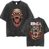 Anime Attack Titan Retro Wash Bedrucktes T-Shirt Mikasa Ackerman Eren Jaeger Freie Flügel Muster Herren Sommer T-Shirt