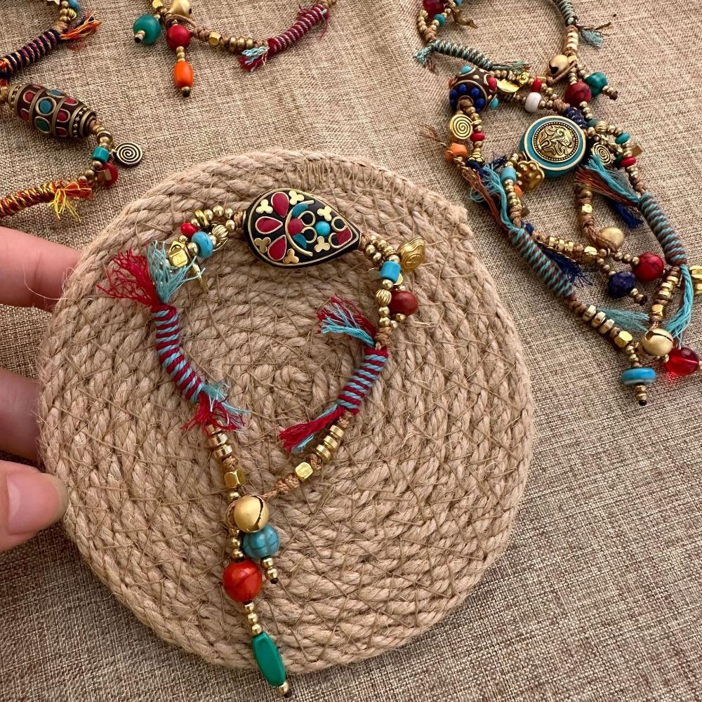 Regulowany Tkany Sznurek na Rękę Miedziane Koraliki Pleciona Bransoletka Styl Starożytny Styl Etniczny Bransoletka Dziewczynki