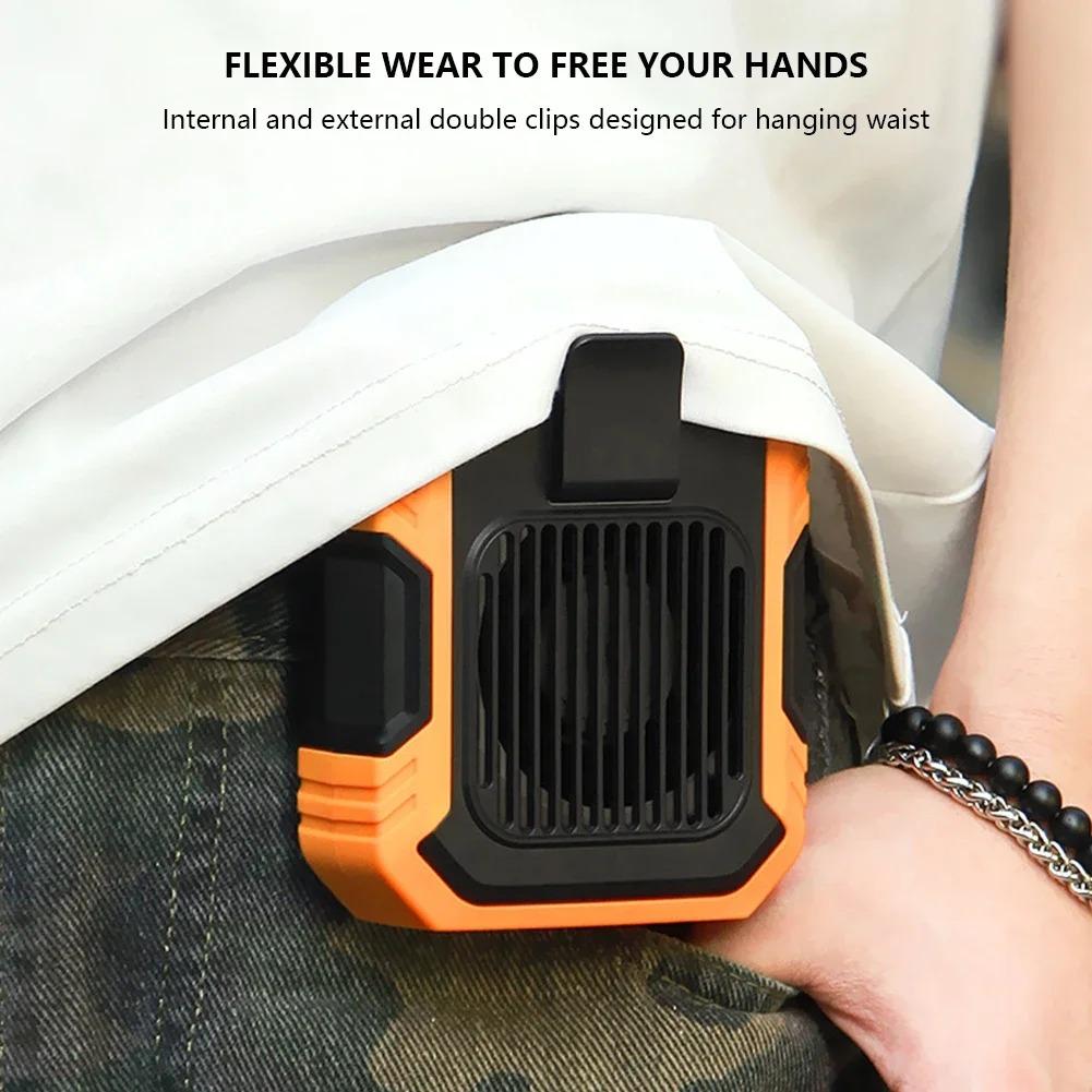 Handheld Small Fan Portable Mini Leaf Less Waist Fan 3 Speed USB Rechargeable Waist Clip Fan Emergency Mobile Power for Outdoor