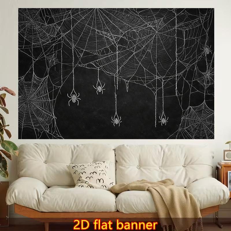 1pc Stylish 2D Flat Spider Web Wall Tapestry | Polyester, Halloween Theme, Suitable For Living Room, Bedroom, Office Decoration, Non-Luminous