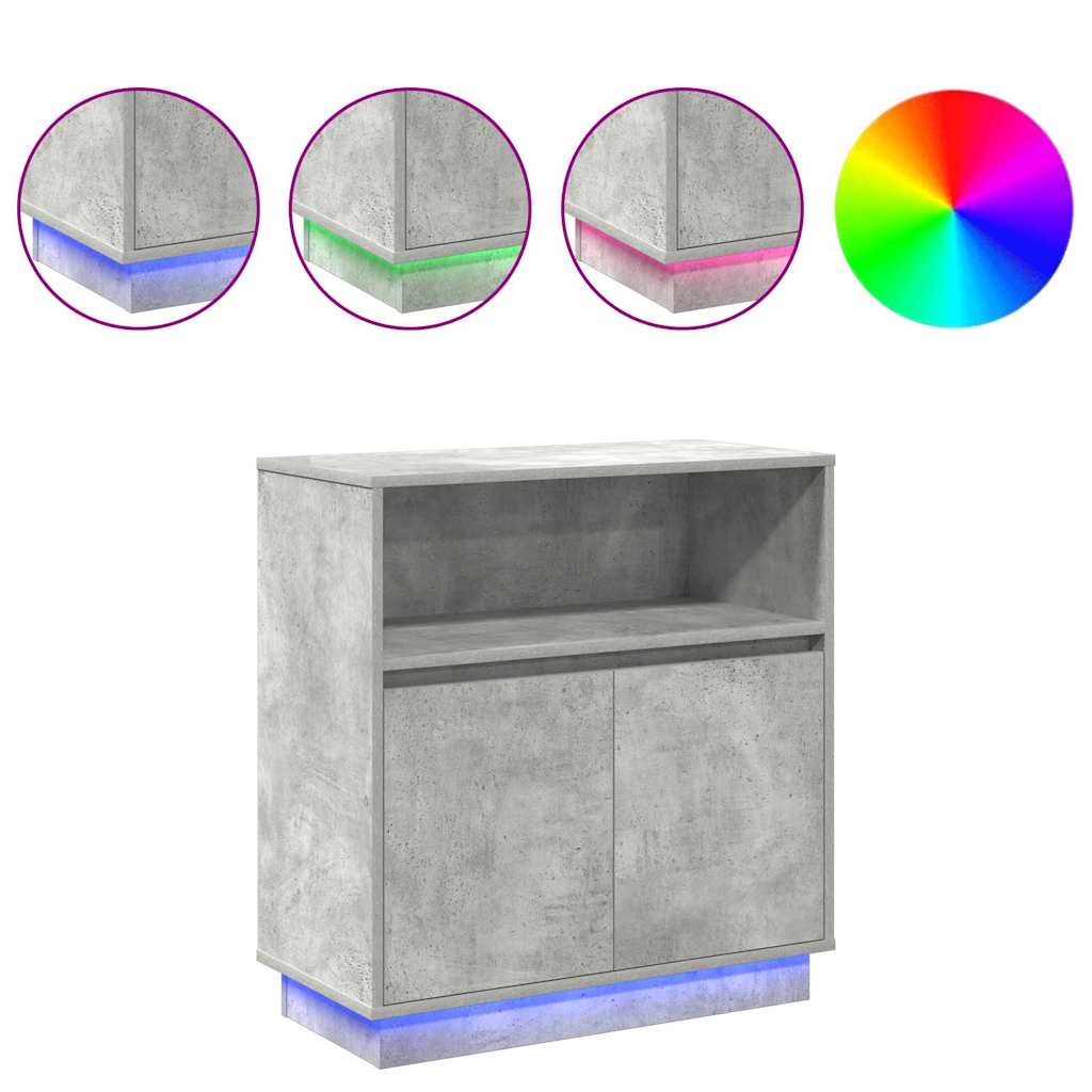LED Sideboard Concrete Grey 71 x 34.5 x 75 cm Particle Board