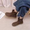 Johnature Versatile Solid Color Short Boots Retro Genuine Leather Round Toe Flat Women's Shoes
