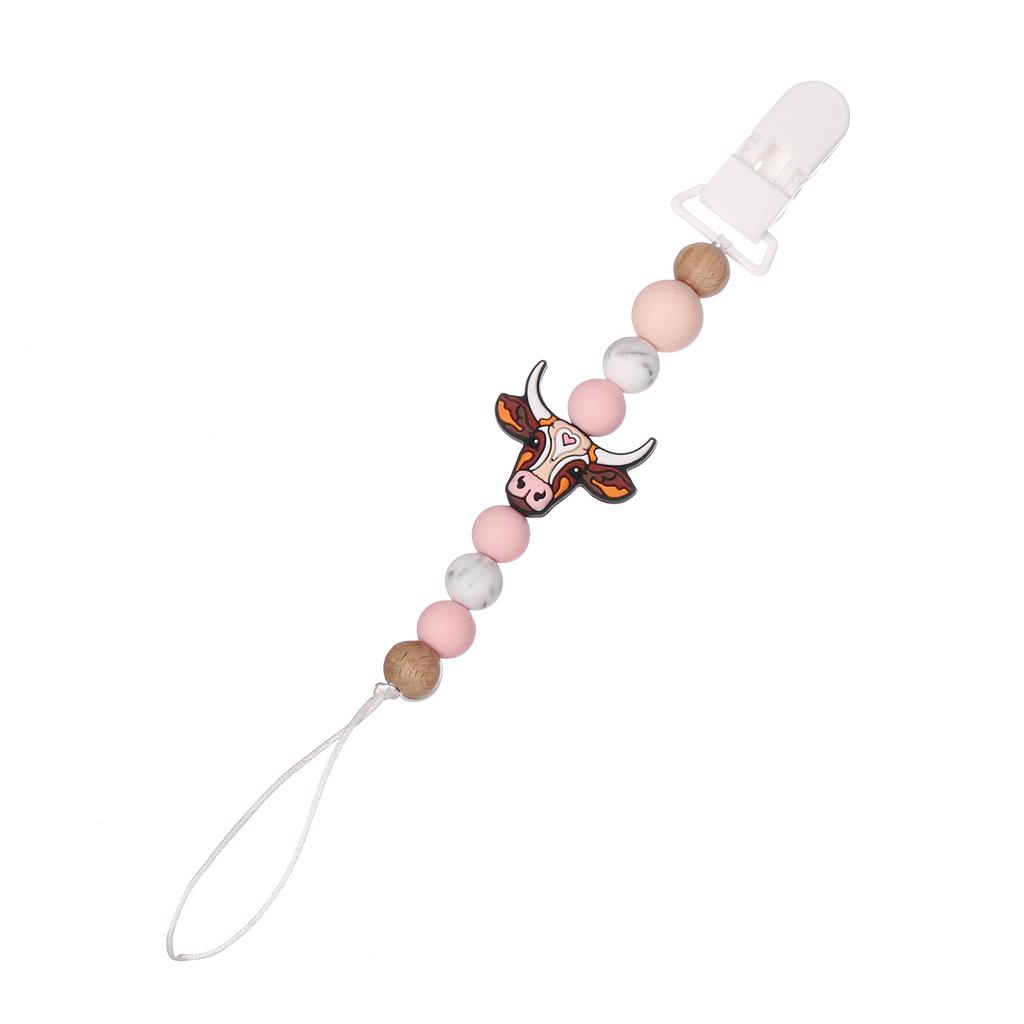 Cute Cartoon Animal Silicone Baby Pacifier Clips Wood Beads Soother Chew Teethers Toys Dummy Safe Teething Pacifier Chains Gifts