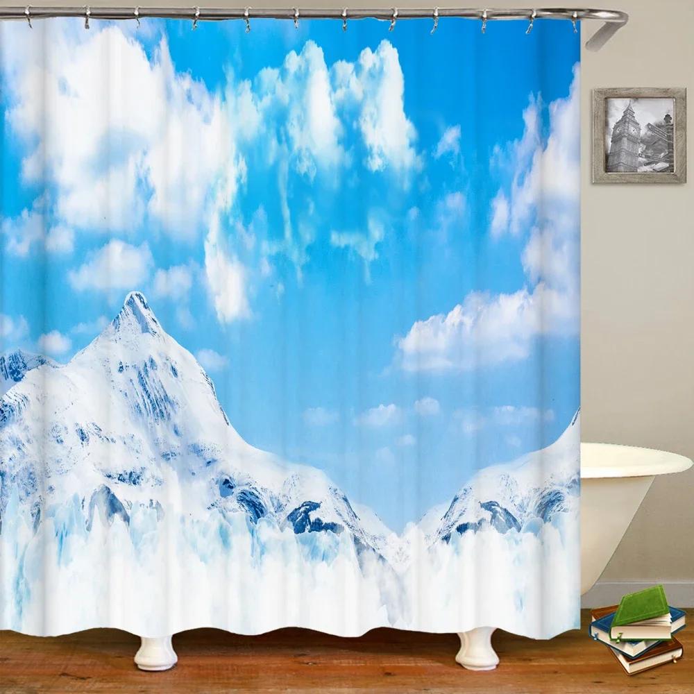 Natural landscape Snowflake Cedar Tree Shower Curtains Bathroom Curtain Frabic Waterproof Polyester Bath Curtain with Hooks