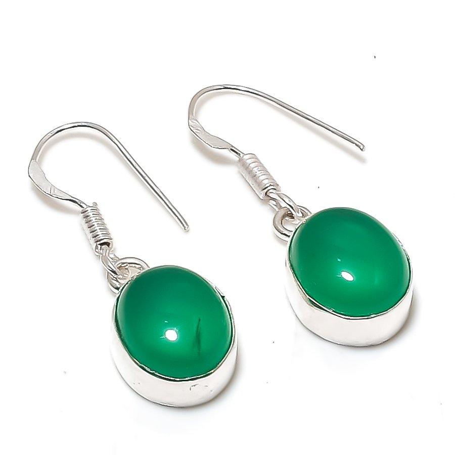 Natural Green Onyx Gemstone 925 Sterling Silver Jewelry Earring 1.34" AE-12525