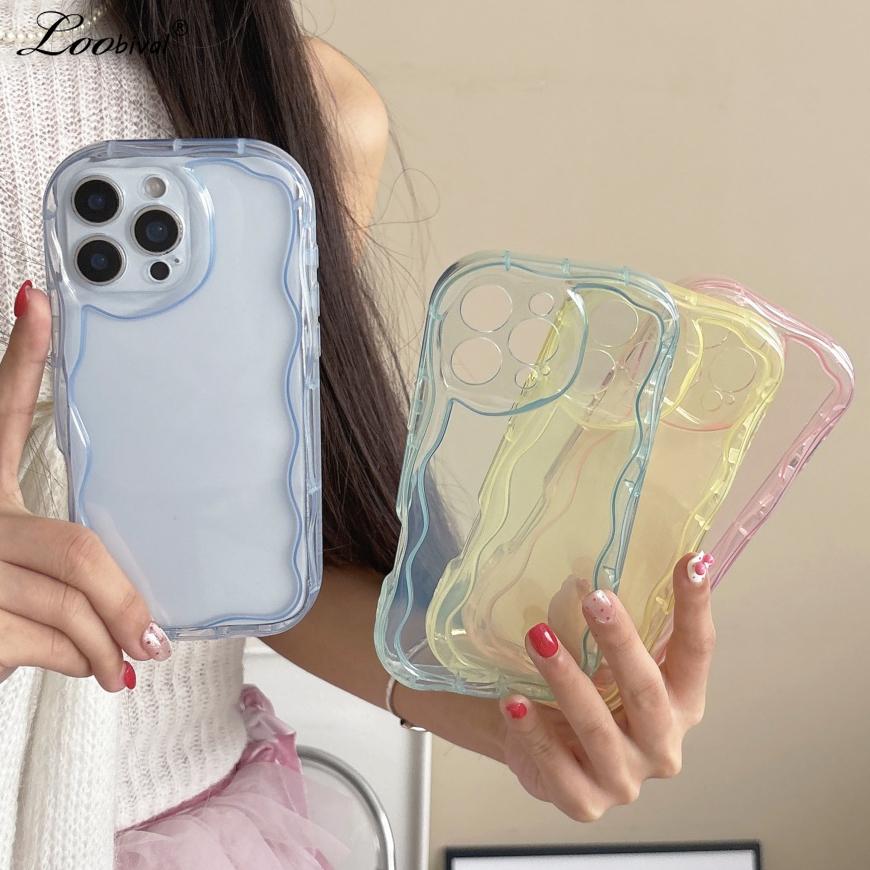 Transparent Candy Color Wave Case for For Iphone 16 1 14 Pro Max Plus 13 12 11 Curly Border Clear Soft Ultra Slim Shockproof Cover