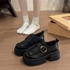 Fashion Square Heel Loafers Autumn New Round Toe Deep Mouth Metal Buckle Platform Non-slip Single Shoes