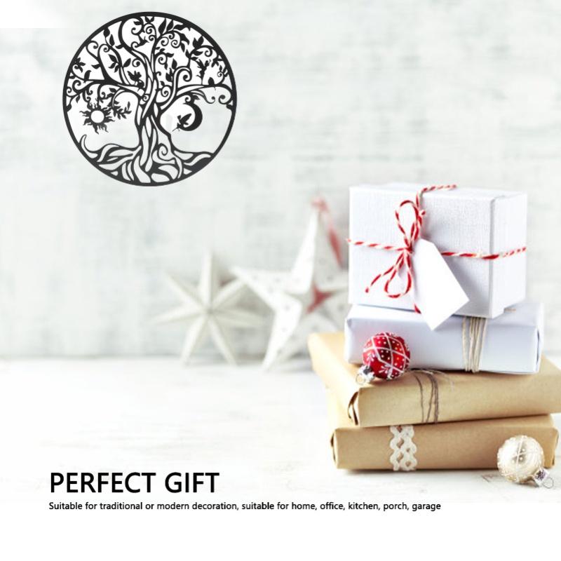 Tree Of Life Wall Art 11.8in Round Decorative Metal Wall Plaque For Living Room Bedroom Indoor Outdoor Black