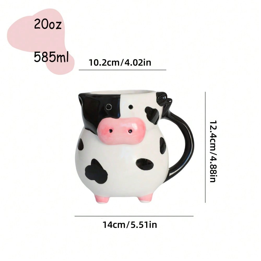 1pc Cute Cow Ceramic Mug, Handmade Large Capacity Milk Cup, Animal Themed Juice Cup, Birthday, Christmas, Valentine's Day Gift Back To School
