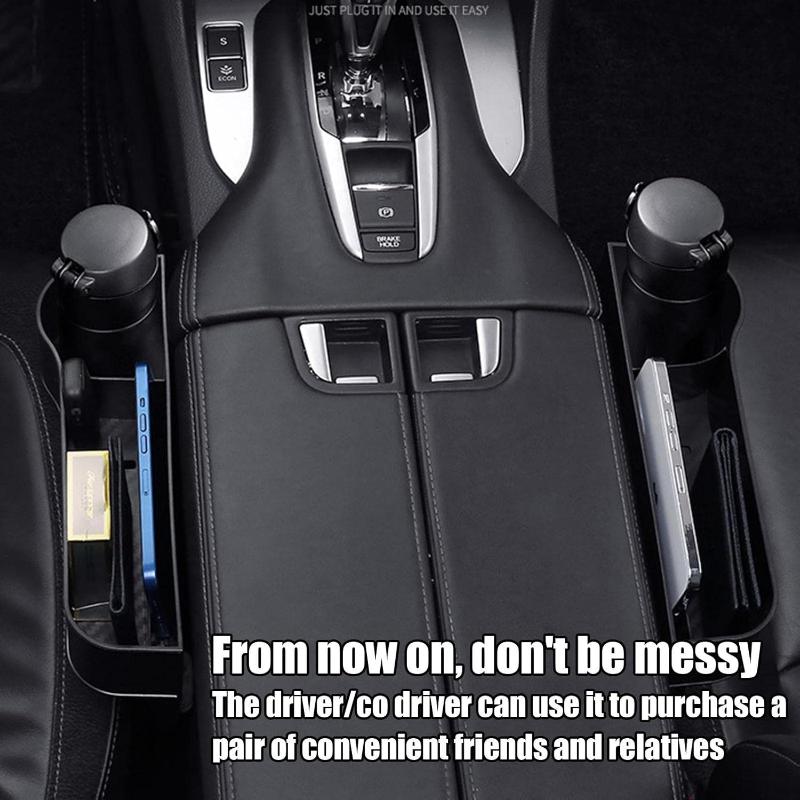 Universal Car Seat Gap Storage Organizer Box with Two Cup Holders and Phone Pocket for Neat Car Interior
