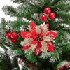 1pc Christmas Poinsettia Artificial Flower, Christmas Tree Wreaths Garland Decor, Glitter Flowers Decor for Xmas New Year Wedding Party Ornaments