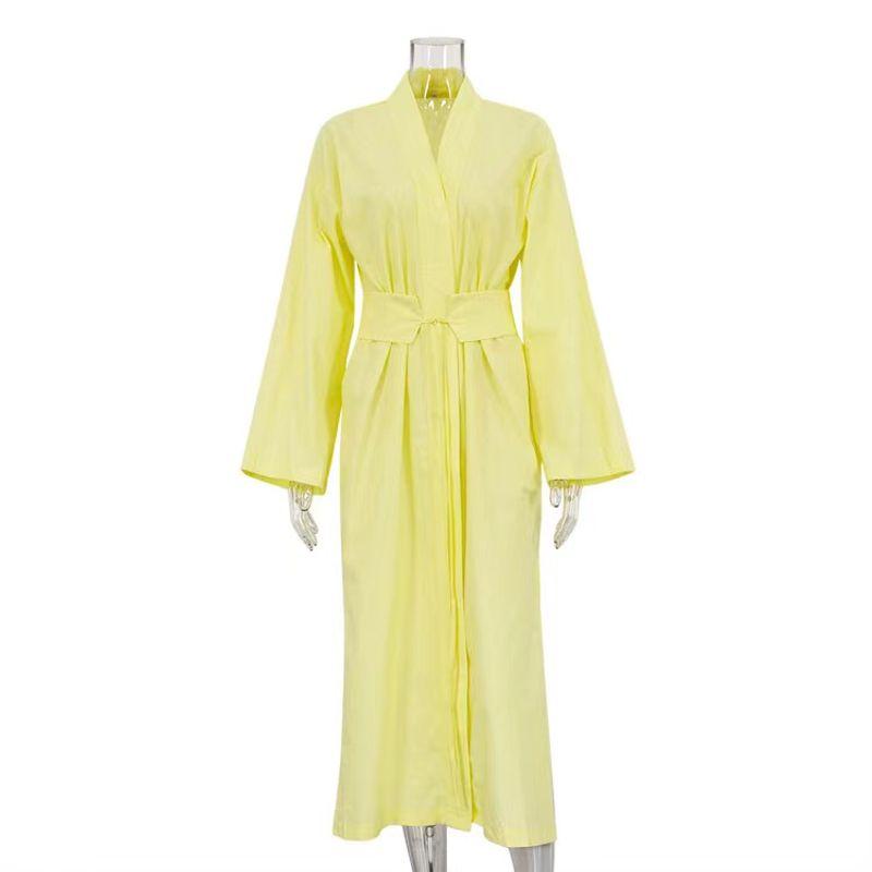 

Модное свободное однотонное платье в отпускном стиле, длинное, с регулируемой талией, на шнуровке, с разрезом, свободное платье на шнуровке Yellow L