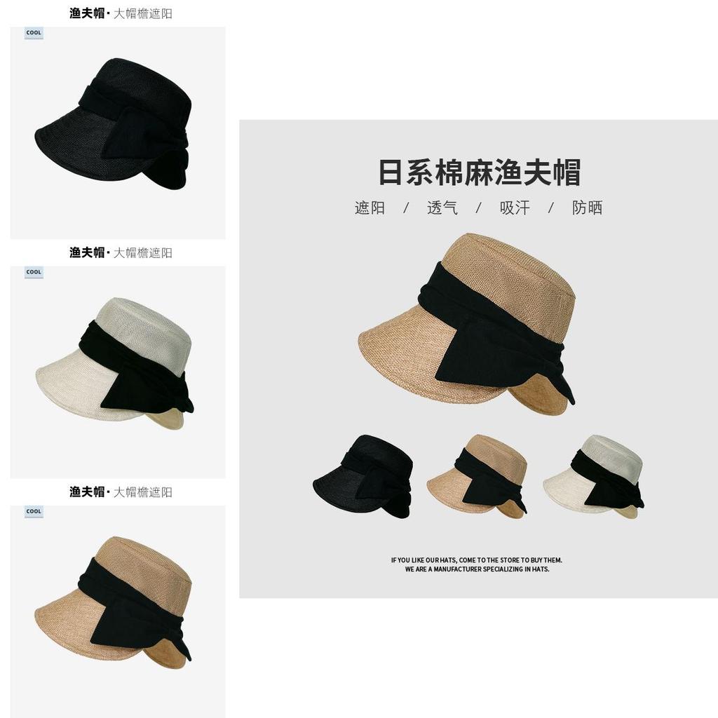 Wide Brim Cotton Linen Fisherman Hat With Bow Decoration For Summer And Spring Outings