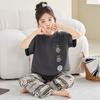 Girls Cotton Pajama Set Short Sleeve Long Pants Cartoon Print Sleepwear Kids Ages 4-12