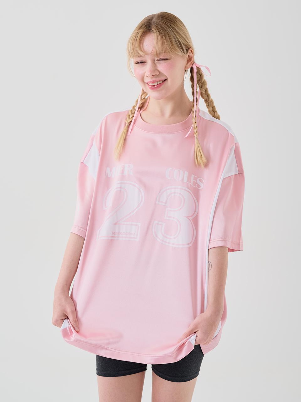 Mier Collez Miercoles Ovetr-Fit Football T-Shirt [Pink] Pink/Free