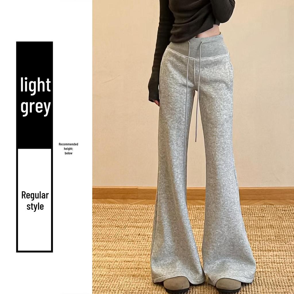 Women's Black Micro-Flare Sports Sweatpants, High-Waisted, Slimming, Flattering, Plus Velvet, Autumn/Winter 2025 Collection
