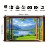 2D Open Wooden Window Frame Alps Snow Mountain Lake Green Meadow Backdrop European Wall Tapestry