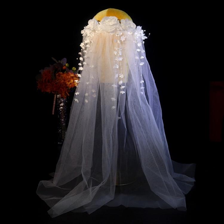 Wedding Photography Bride Long Veil with Beadwork Flower Photography Headdress