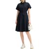 FILA White Simple Casual Daily Comfortable Waist-Defined Button Solid Color Versatile Short Sleeve Dress Women dresses Legendary-Blue F11W523301FNV