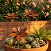 Yousheng Rustic Flower Ground Stake, Vintage Metal Garden Art, Weather-Resistant Rusted Iron Yard Decor for Lawn Pathway Patio and Planters