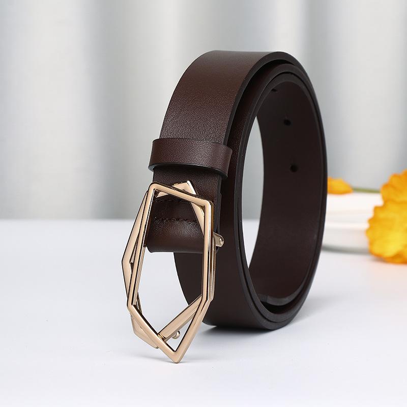 Personalized Trend Rhombus Plate Buckle First Layer Leather Belt Women'S Fashion Simple And Versatile Casual Smooth Buckle Belt Women'S