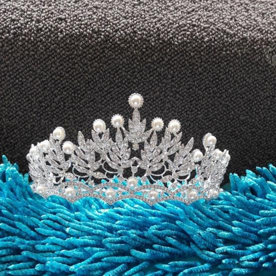 Glänzende Kunstperle, ausgehöhlter Strassstein, eingelegte Haarkrone, Tiara, Braut-Hochzeitsdekoration