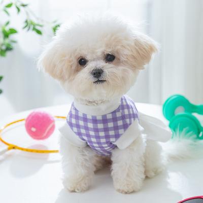 Love Checkerboard Dress Dog Skirt Spring and Summer Small Dog Clothes Teddy Pomeranian Pet Clothing