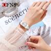 New Fashion Ofns Top Brand 1547 Exquisite Business Women's Quartz Watch Simple Rectangular Retro Light Luxury Niche Alloy
