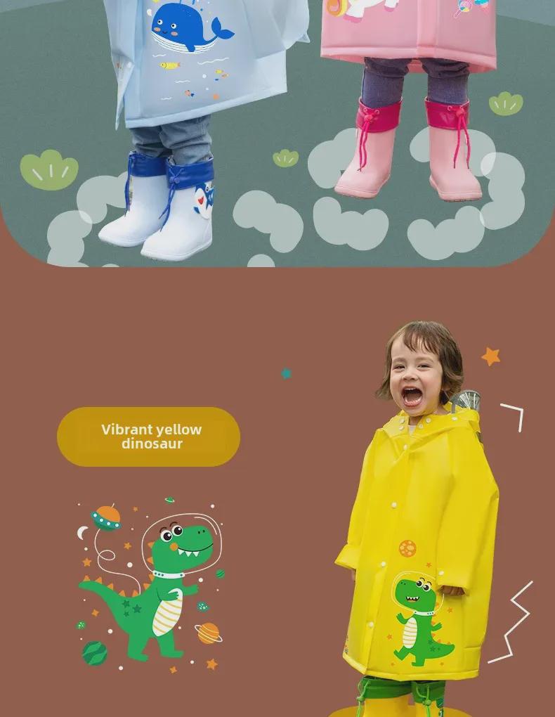 Kids' Waterproof EVA Raincoat with Large Brim and Backpack Space for Boys and Girls