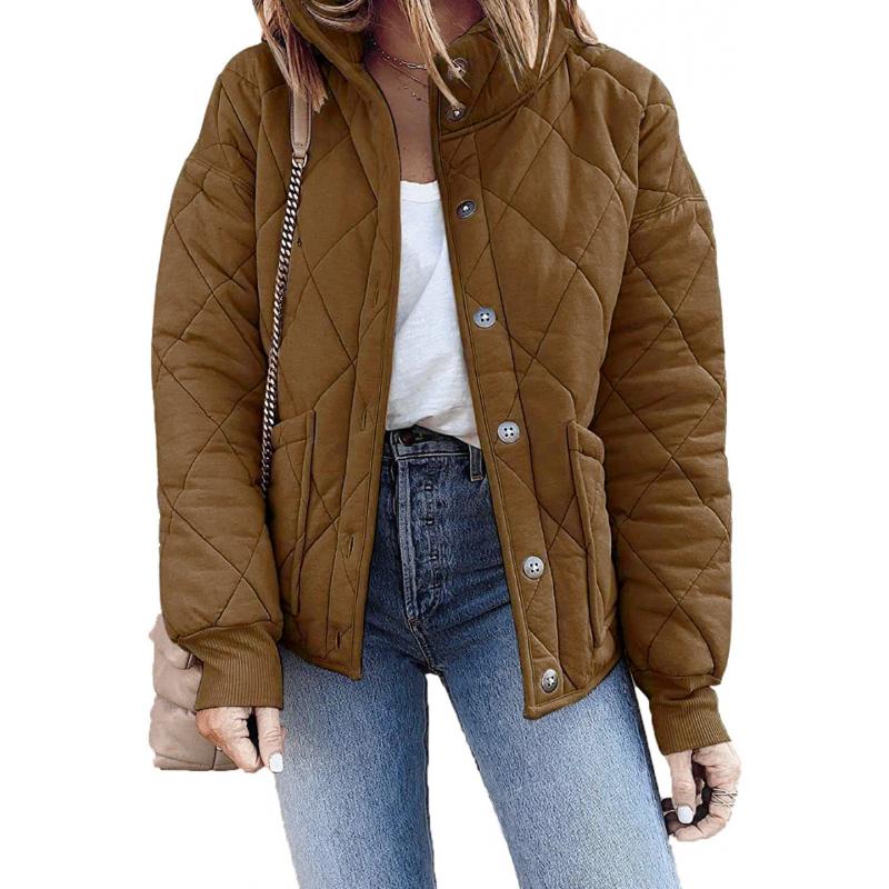 

2024 Зимняя новая модная женская ретро однотонная хлопковая куртка с воротником-стойкой, повседневная куртка для улицы, женская куртка большого размера L хаки