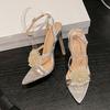 Sexy Snake Print Leather Ankle Strap Sandals Women Summer Fashion Crystal Flower Pointed Toe Party Dress Shoes High Heels