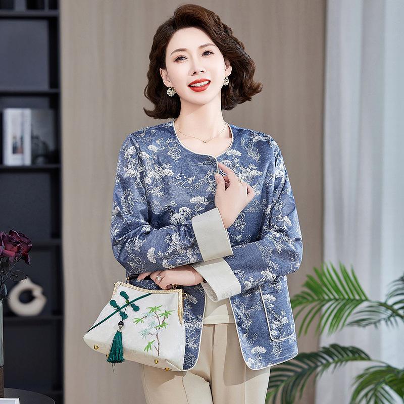 

Mom s Chic Thin Top: Chinese-Style Outerwear for Middle-Aged Women, Spring/Autumn 2026 3XL (recommended 120-135 jin) синій