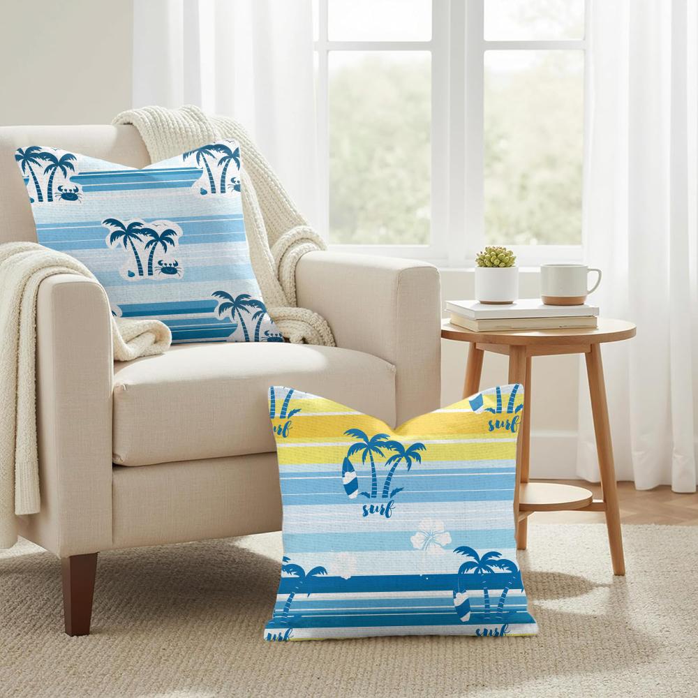 Plam Trees Flowers Cushion Cover Summer Linen Pillow Case Organic Fabric Cushion Cover Double-Sided Print Sofa Home Decor