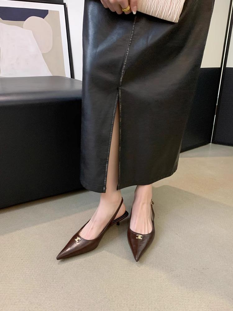 French Black Temperament Stiletto High Heels Bag Head Sandals Fairy Shoes 2025 New Spring and Summer Pointed Single Shoes