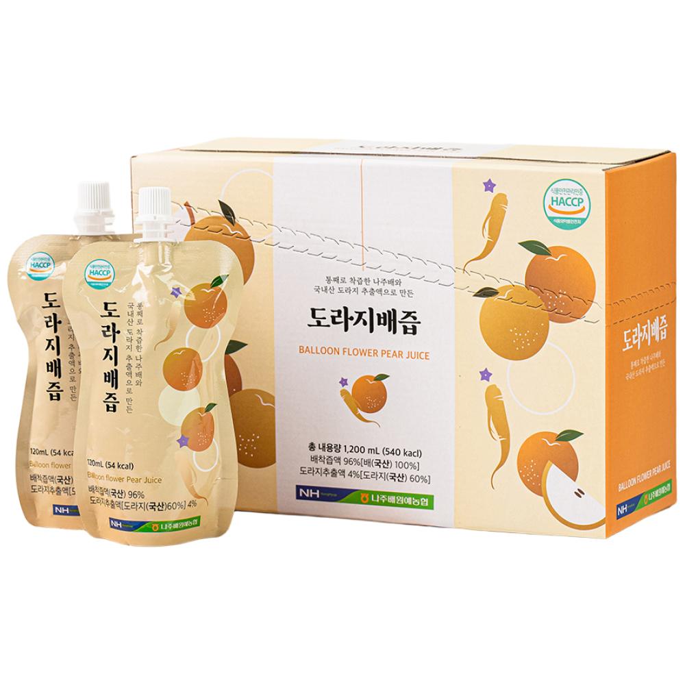 Domestic Cold-Pressed Balloon Flower and Pear Juice Standard Box 10 Pouches 10 Packs 120ml