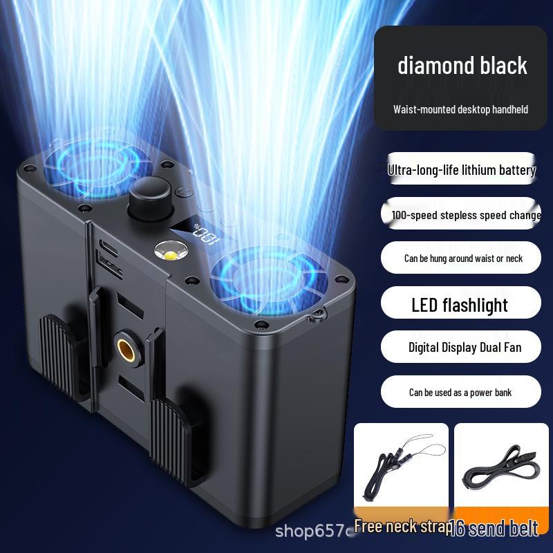 

Customized Rechargeable Waist-Mounted Fan with Strong Wind, Mobile Power, and Lighting for Construction Site Heatstroke Relief. 123x85x45mm