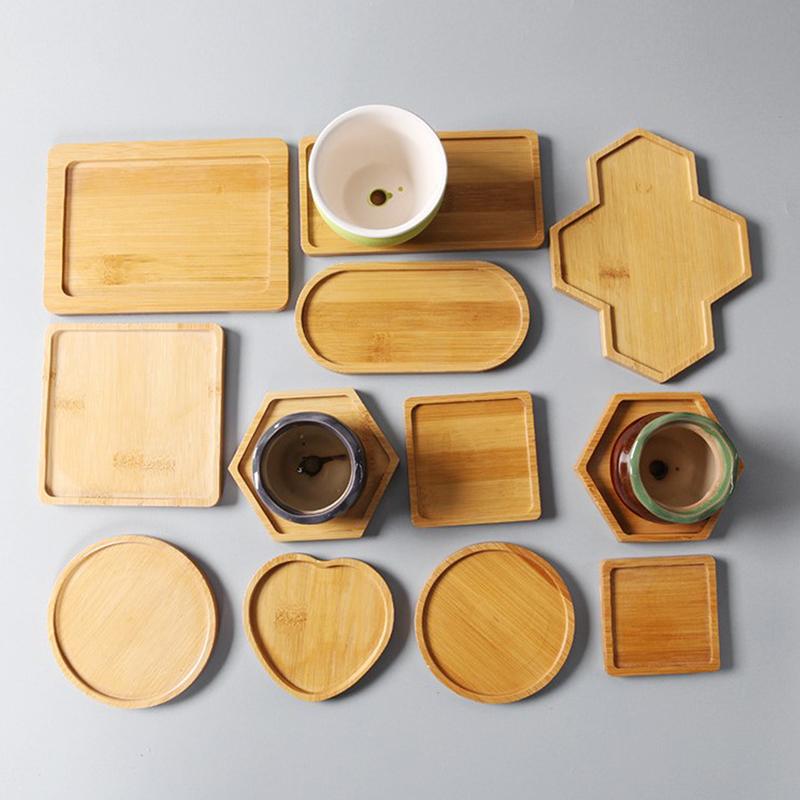 Einfacher Stil Hausdekoration Sukkulenten Bonsai Halter Runde Quadratische Blumentopf Basis Bambus Holz Tablett