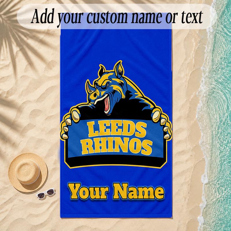 Beach TowelLeeds Rhinos Custom Name Text Personalized Soft Towel for Beach Pool Indoor Home Decor Gift