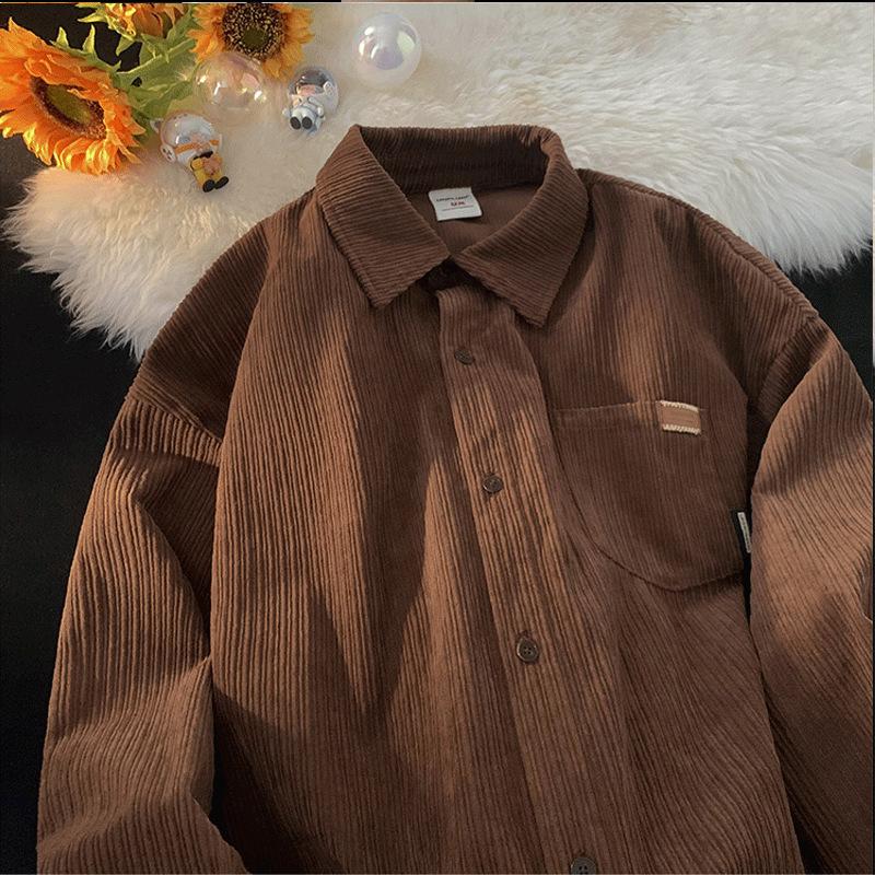 Autumn And Winter Corduroy Jacket Men's Ins Trend Solid Color Street Versatile Casual Loose Handsome Long-sleeved Shirt For Men