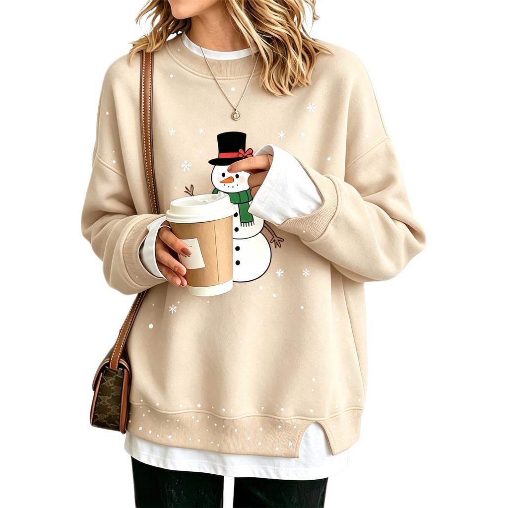 Women's Casual Christmas Print Loose Fit Long Sleeve Layering Sweatshirt