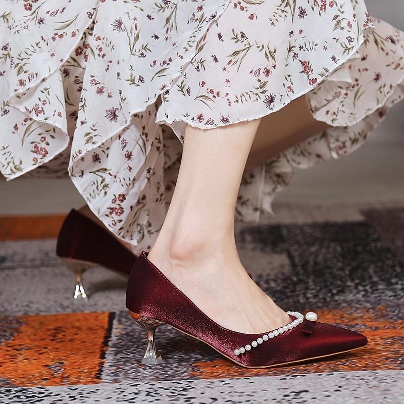 Fashion Elegant Niche Design Women's High Heels Daily Wear Bridesmaid Wedding Shoes Thin Heel Small Heel Cat