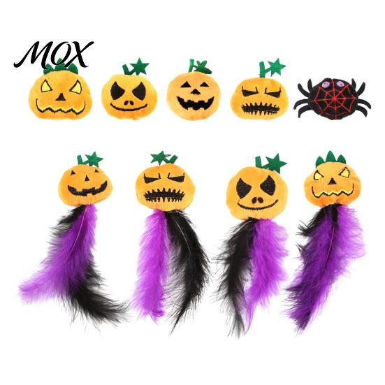 Pumpkin Cat Toy Halloween Toy, Squeaky Stuffed Chew Kitten Soft Plush with Feathers for Indoor Cats Self-entertainment Pet